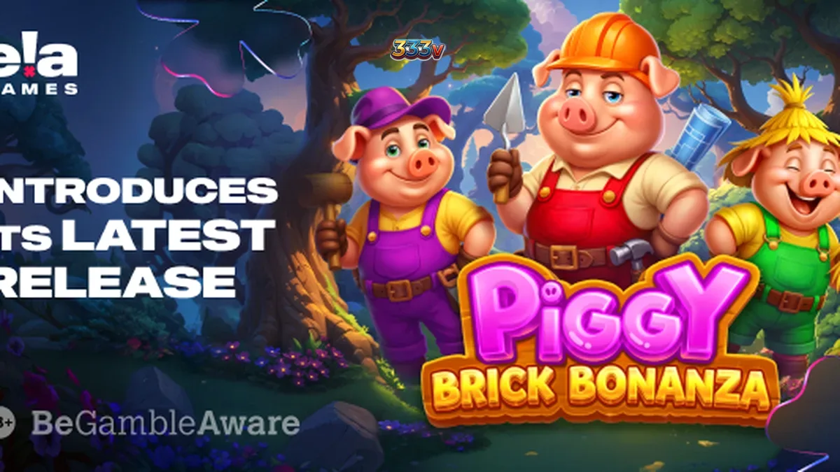 Tampilan visual slot Piggy Brick Bonanza dengan tema bangunan dan babi